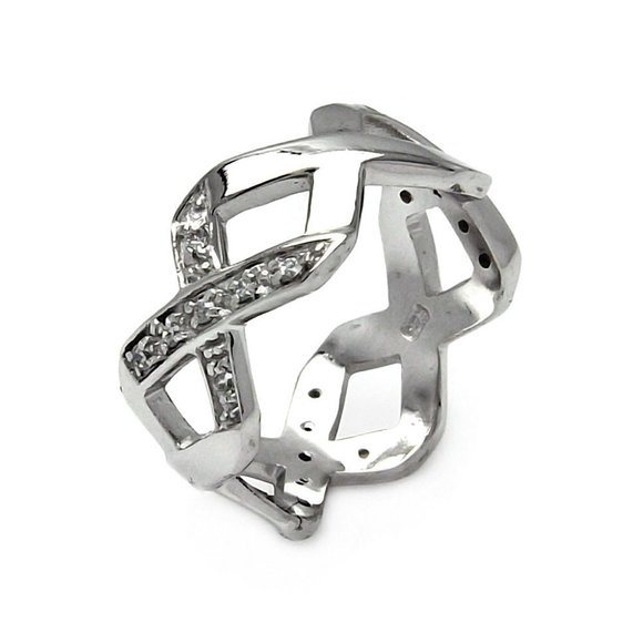 Silver 925 Rhodium Plated Eternity X CZ Ring